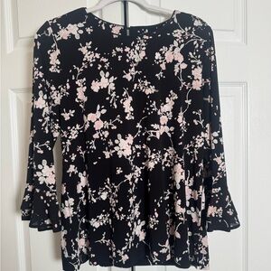 Karl Lagerfeld Black and Pink Floral Blouse